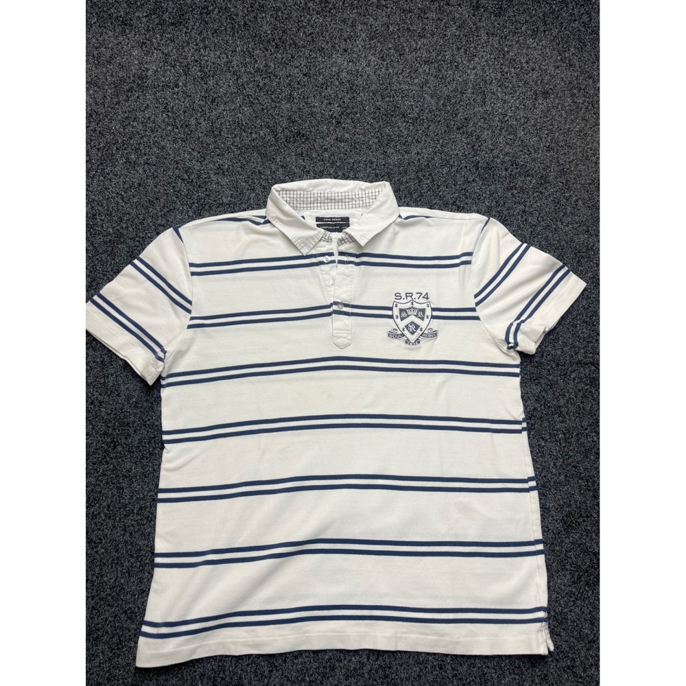 Soul Rebel Mens XXL White Navy Striped Crest Logo Polo Shirt European Style XXL